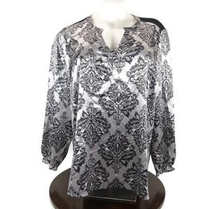 New Lane Bryant Silver & Black Printed Mixed Fabric Long Sleeve Tunic Size 22